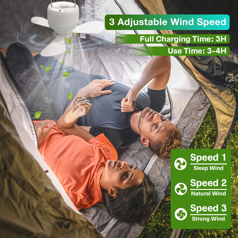 Eyotto Camping Fan Light with Hook, 3600mAh Rechargeable 3 Blades Camping Fan Lantern, Portable Fan with 3 Modes Outdoor Camping Light for Tent Camping Hiking Picnic Hiking Fishing