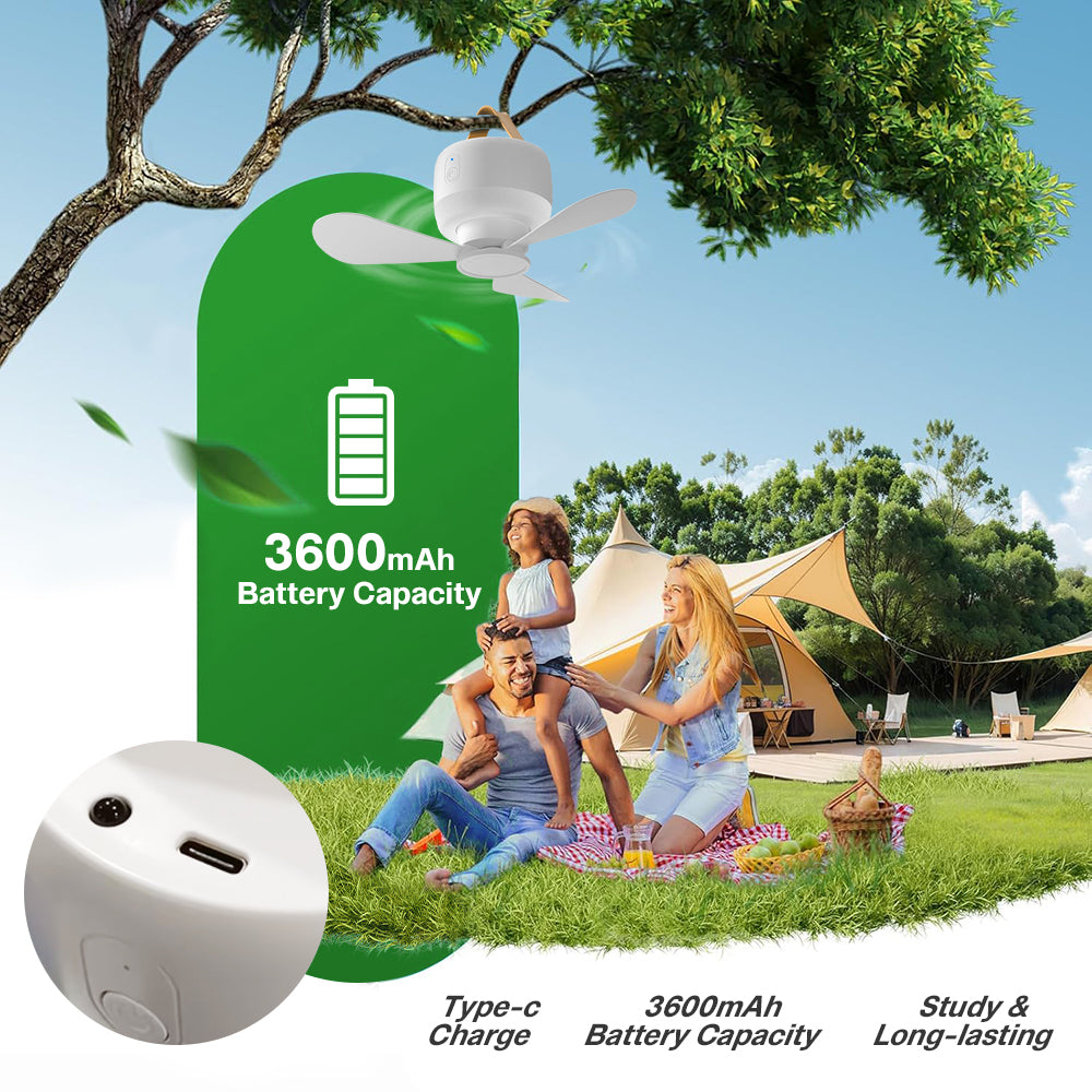 Eyotto Camping Fan Light with Hook, 3600mAh Rechargeable 3 Blades Camping Fan Lantern, Portable Fan with 3 Modes Outdoor Camping Light for Tent Camping Hiking Picnic Hiking Fishing