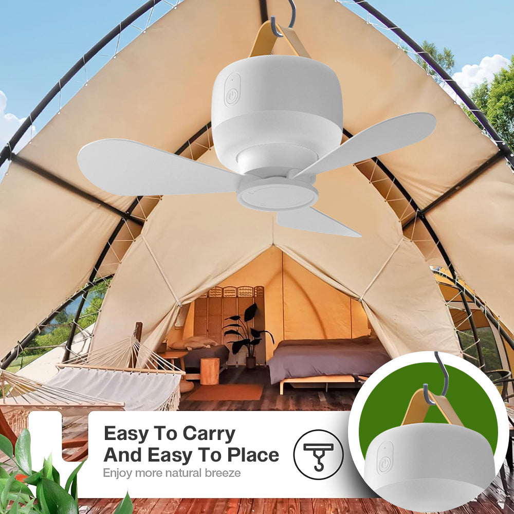 Eyotto Camping Fan Light with Hook, 3600mAh Rechargeable 3 Blades Camping Fan Lantern, Portable Fan with 3 Modes Outdoor Camping Light for Tent Camping Hiking Picnic Hiking Fishing