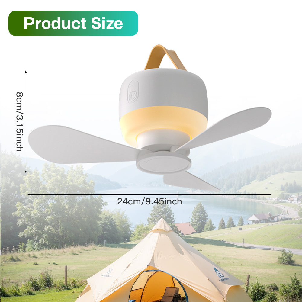 Eyotto Camping Fan Light with Hook, 3600mAh Rechargeable 3 Blades Camping Fan Lantern, Portable Fan with 3 Modes Outdoor Camping Light for Tent Camping Hiking Picnic Hiking Fishing