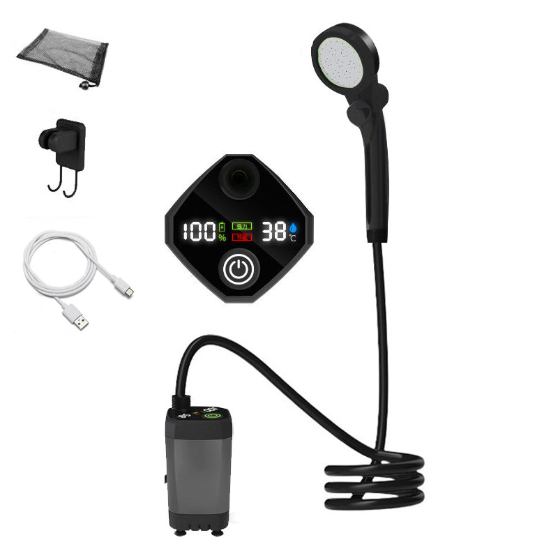 Eyotto Camping Portable Shower with LED Digital Display, 6000mAh Rechargeable Adjustable Camping Shower Kit with Storage Bag for Outdoor Activities Camping Hiking Beach Trip Car Wash