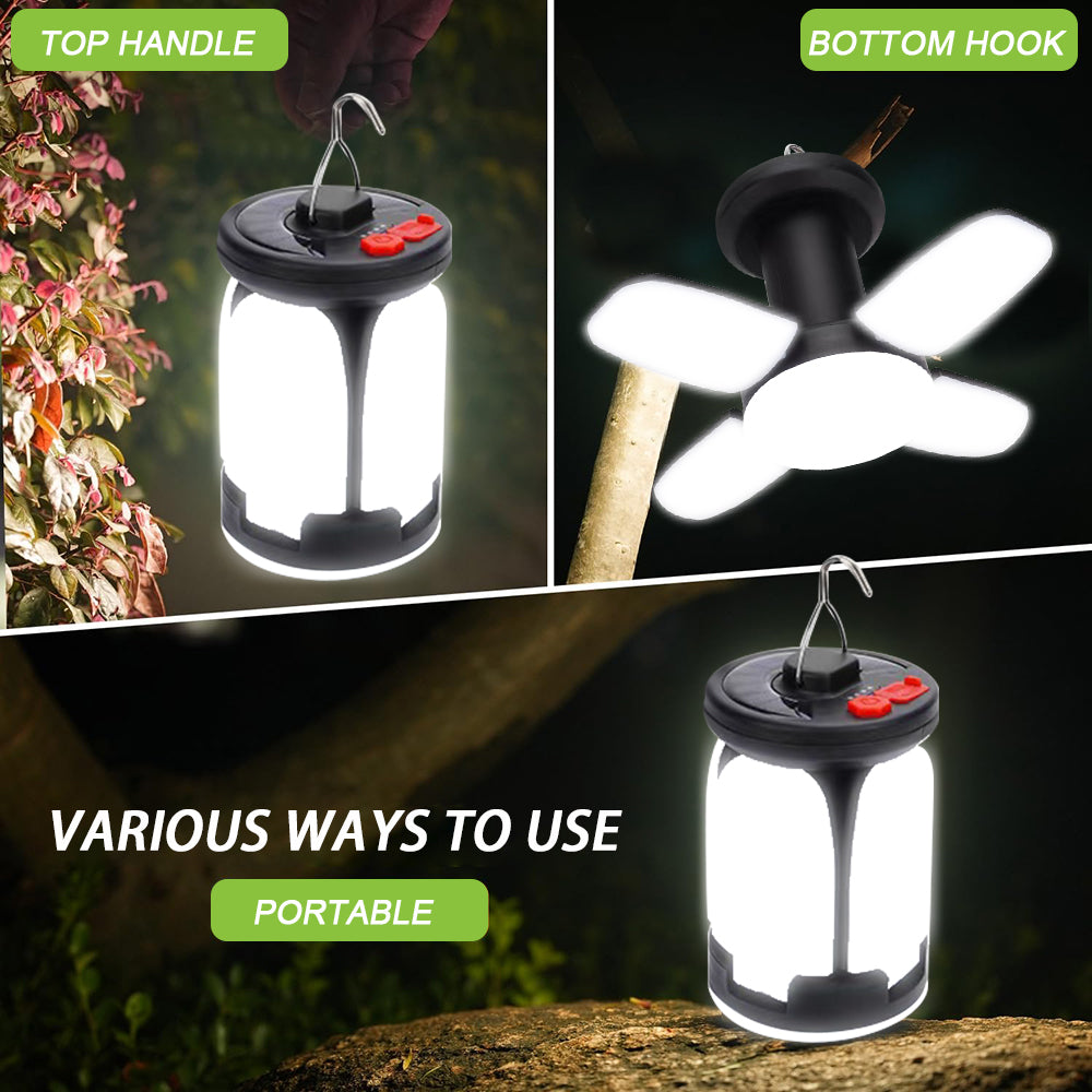 eYotto 3 in 1 Solar Camping Light with Hook, 2400mAh Rechargeable Camping Lantern, Foldable Camping Light for Outdoors Night Light Camping Tent Light
