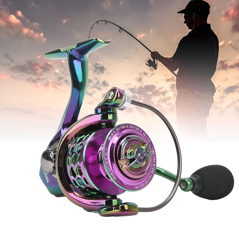 Eyotto Fishing Reel, 5.0:1 Spinning Fishing Reel, Lightweight Spinning Reel 14+1 Bearing Fishing Reel for Bass Redfish, Purple