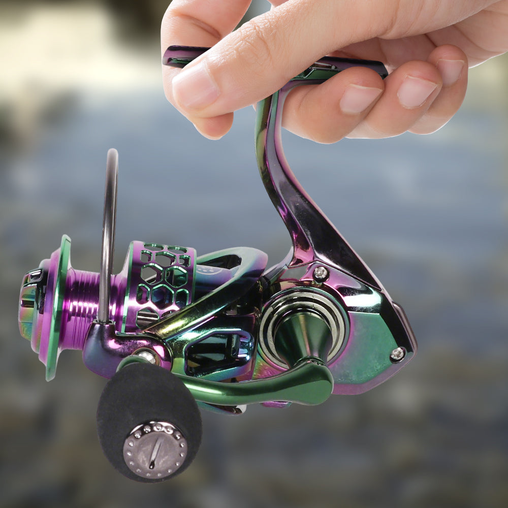 Eyotto Fishing Reel, 5.0:1 Spinning Fishing Reel, Lightweight Spinning Reel 14+1 Bearing Fishing Reel for Bass Redfish, Purple