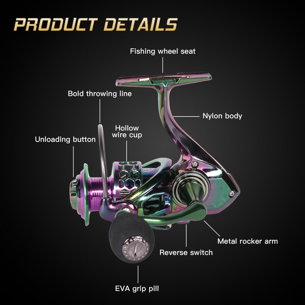 Eyotto Fishing Reel, 5.0:1 Spinning Fishing Reel, Lightweight Spinning Reel 14+1 Bearing Fishing Reel for Bass Redfish, Purple