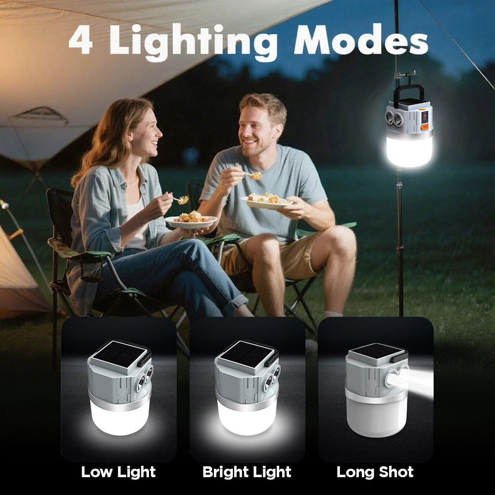 Eyotto Camping Solar Light with 2 Flashlights, 3000mAh Solar Camping Lantern with Hook, 4 Lighting Modes Outdoor Flashlight with Romote Control for Camping Hiking Picnic Tent Light