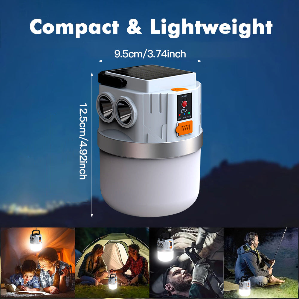 Eyotto Camping Solar Light with 2 Flashlights, 3000mAh Solar Camping Lantern with Hook, 4 Lighting Modes Outdoor Flashlight with Romote Control for Camping Hiking Picnic Tent Light