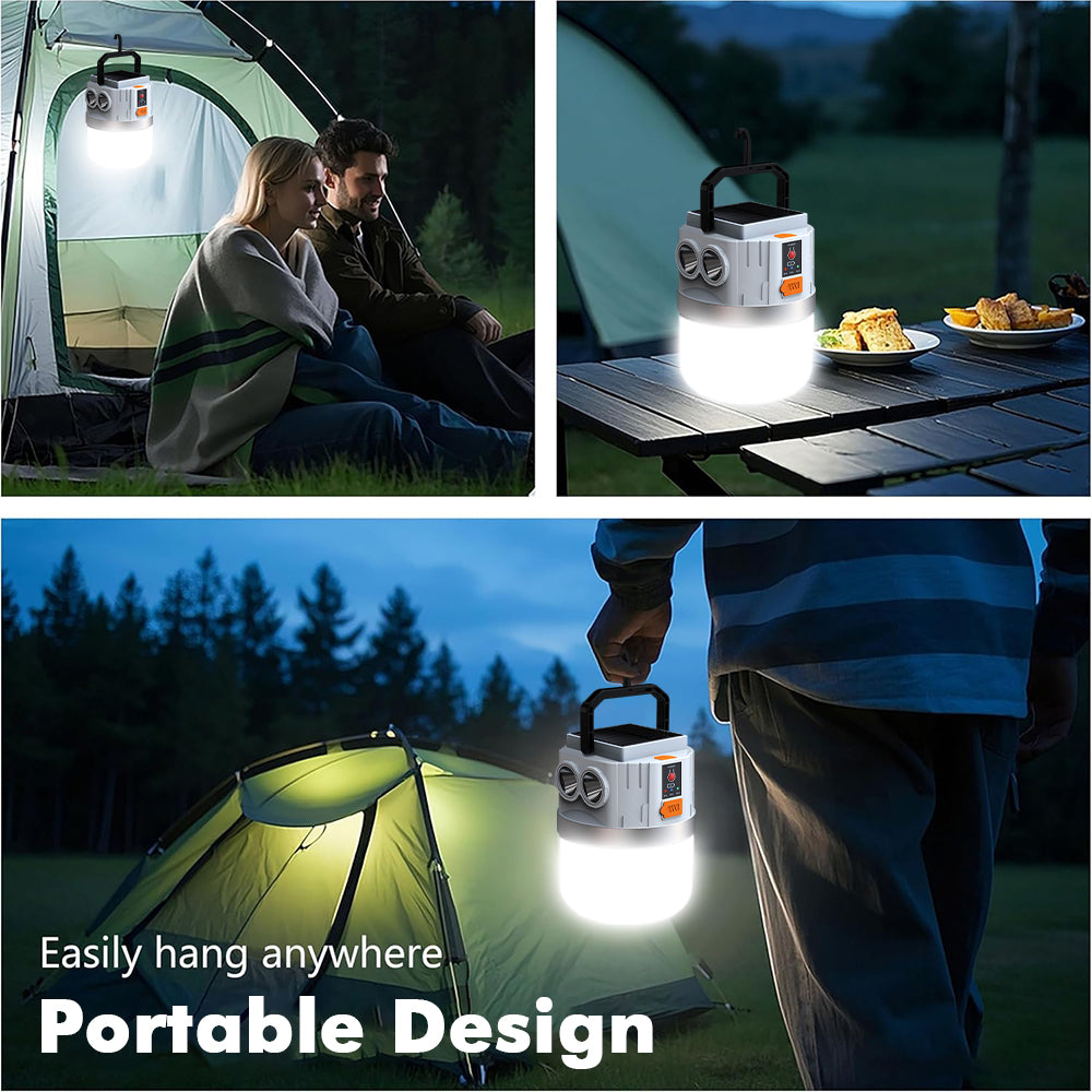 Eyotto Camping Solar Light with 2 Flashlights, 3000mAh Solar Camping Lantern with Hook, 4 Lighting Modes Outdoor Flashlight with Romote Control for Camping Hiking Picnic Tent Light