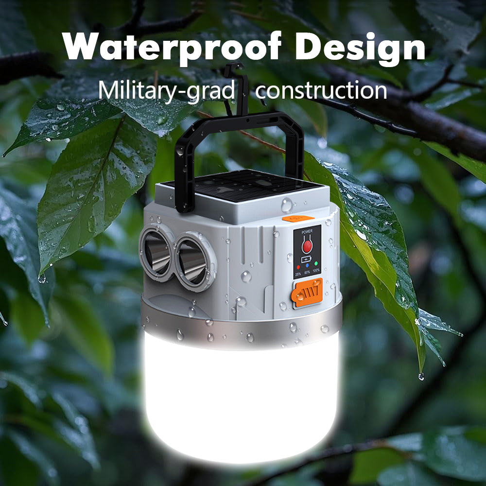 Eyotto Camping Solar Light with 2 Flashlights, 3000mAh Solar Camping Lantern with Hook, 4 Lighting Modes Outdoor Flashlight with Romote Control for Camping Hiking Picnic Tent Light