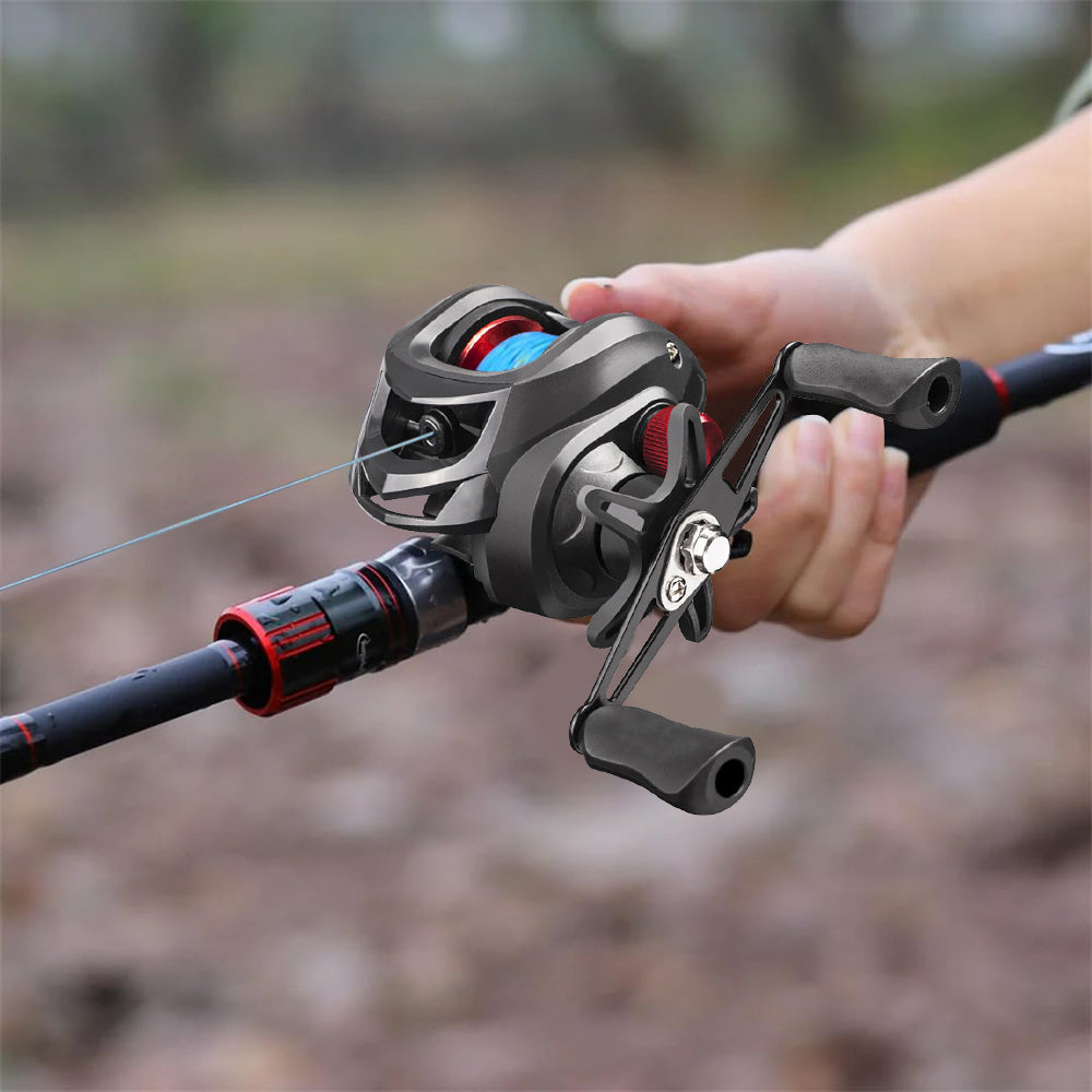 Eyotto 7.2:1 Fishing Reel, 17+1 Fishing Casting Reel, Fishing Reel with Adjustable Magnets, Right, Red Black