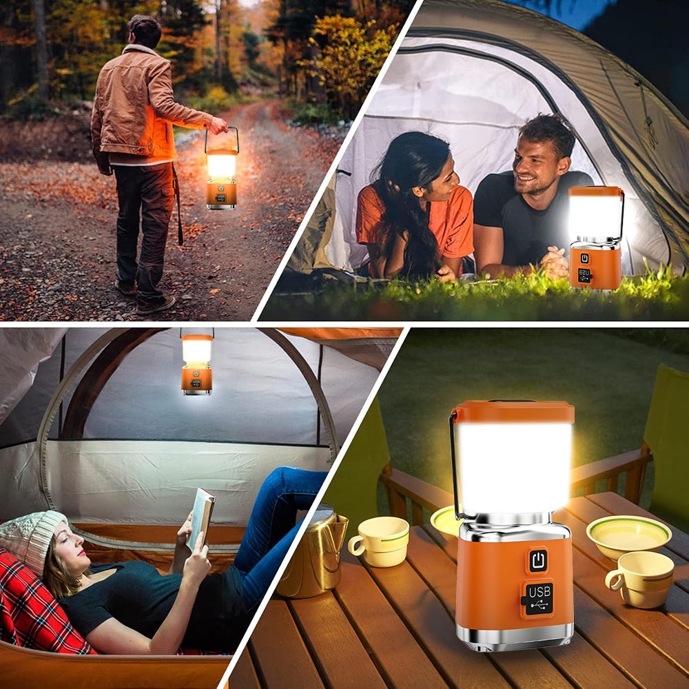 Eyotto Camping Lantern, 3000mAh Rechargeable Camping Light with Handles, Retro Outdoor Camping Light with 4 Lighting Modes for Tent Camping Hiking Climbing Work Light, Orange