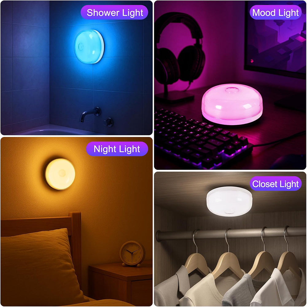 Eyotto 2pcs Wireless Shower Lights, 2000mAh Rechargeable Motion Sensor Night Lighting with RGB, LED Waterproof Party Lights for Ceiling Light Night Light Shower Light Bathroom Closet