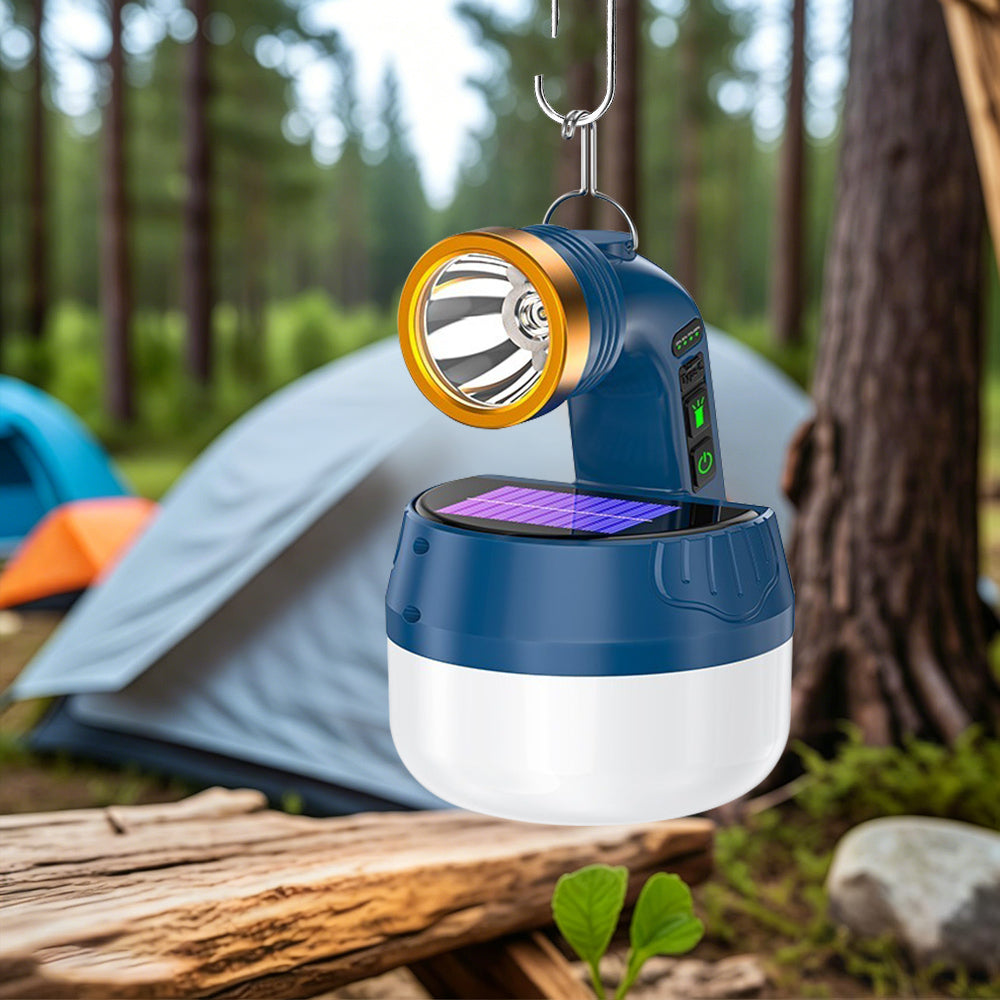Eyotto Solar Camping Light with Digital Display, 2400mAh Rechargeable Camping Flashlight, Portable Design Tent Solar Flashlight with 6 Modes for Camping Outdoor Activities Hiking Climbing Travel