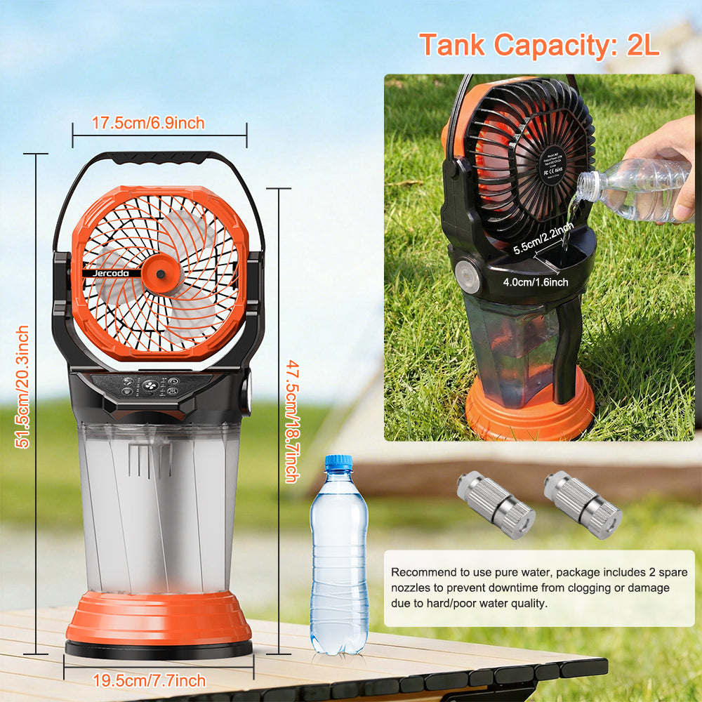 eYotto Outdoor Misting Fan Light with 2L Water Tank, Portable Misting Fan with Remote, Rechargeable Mist Fan Cooler with RGB Light Flashlight for Outdoor/Indoor Party Camping Hiking Picnic BBQ