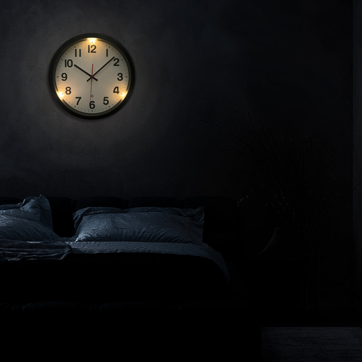 eYotto 12 Inch Silent Glow Clock with Night Light, in the Dark Wall Clock, Lighted up Wall Clock for Bedroom, Large Display Clock for Living Room Kitchen
