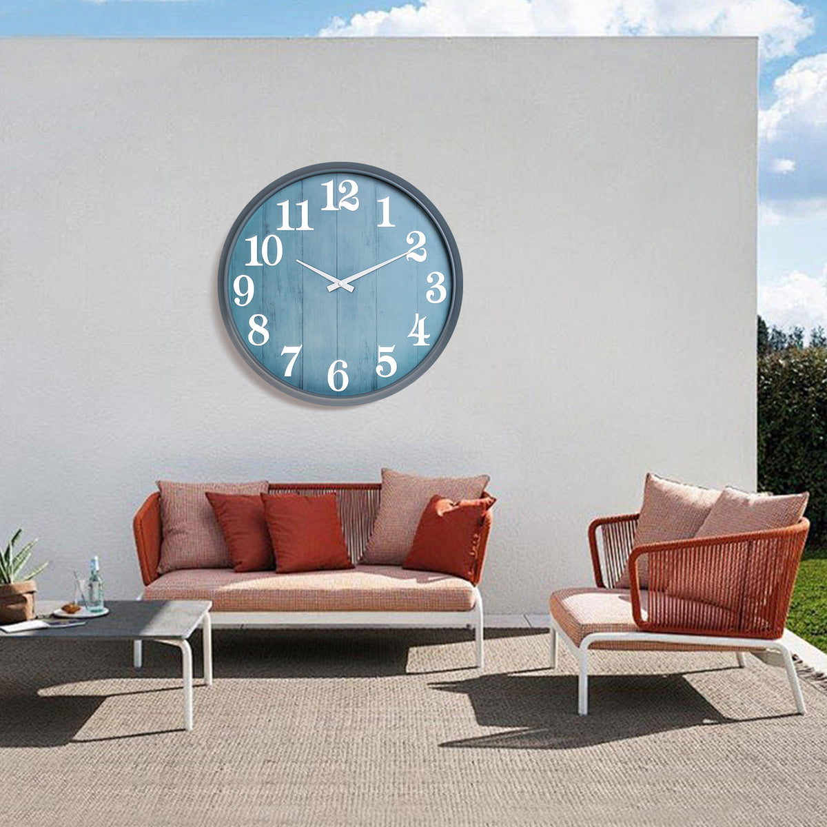 Eyotto 18 Inch Large Indoor Outdoor Clock, Waterproof Silent Oversized Wall Clock with Large Display for Garden Pool Patio Living Room Office Decorative, Blue