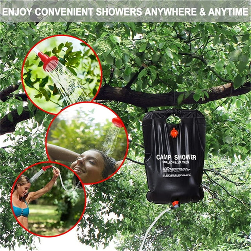 Eyotto 20L Solar Shower Bag Portable Outdoor Camping Shower Bag, Portable Outdoor Eco Friendly Shower Bag, Black