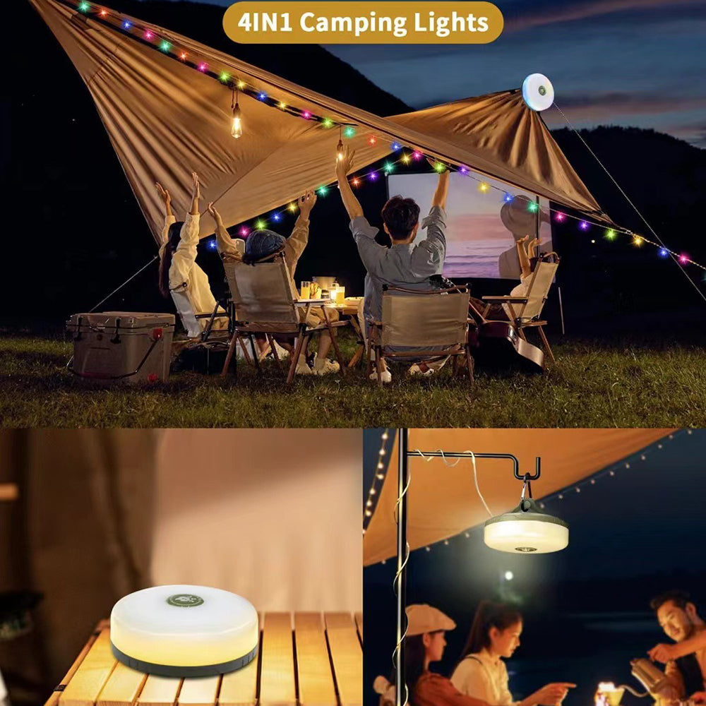 Eyotto LED Camping Light, 2 in 1 32.8ft Outdoor String Light with RGB & Warm Lighting Color, USB Rechargeable LED Outdoor Camping Light Flashlight for Tent Camping Hiking Mountaining Picnic