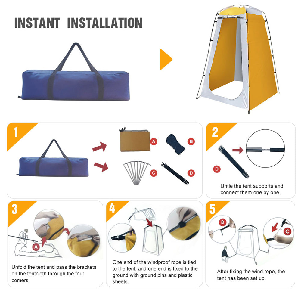 Eyotto 75in Pop up Quick Set Up Shower Tent, Waterproof Dressing & Privacy Tent for Camping and Beach, Portable Changing Room Shelter Canopy with Storage Bag Yellow