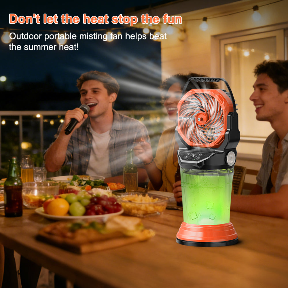 eYotto Outdoor Misting Fan Light with 2L Water Tank, Portable Misting Fan with Remote, Rechargeable Mist Fan Cooler with RGB Light Flashlight for Outdoor/Indoor Party Camping Hiking Picnic BBQ