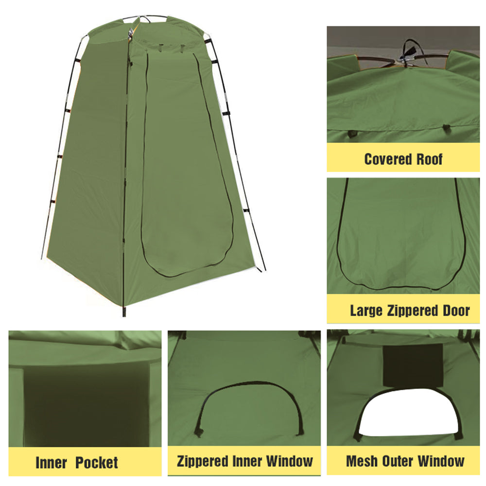 Eyotto 75in Pop up Quick Set Up Shower Tent, Waterproof Dressing & Privacy Tent for Camping and Beach, Portable Changing Room Shelter Canopy with Storage Bag Green