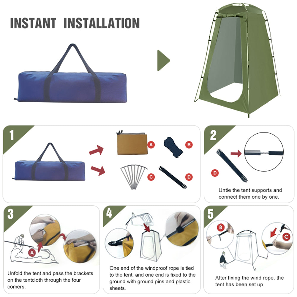 Eyotto 75in Pop up Quick Set Up Shower Tent, Waterproof Dressing & Privacy Tent for Camping and Beach, Portable Changing Room Shelter Canopy with Storage Bag Green