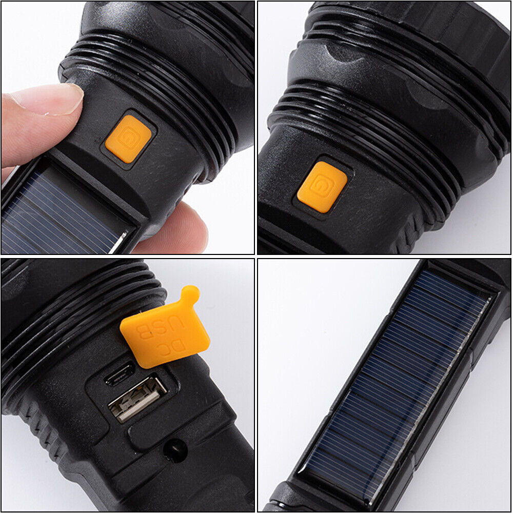 Eyotto 1000lm Solar Flashlight LED Rechargeable Flashlight, Super Bright Torch, 3 Modes Handheld Outdoor Searchlight, Power Bank, Long Distance Spotlight for Camping Hiking Climbing Fishing