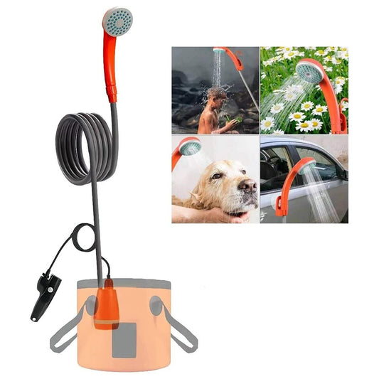 eYotto 6ft Outdoor Camping Portable Shower USB Chargeable Camp Shower Head Orange Hand Held Shower Pump