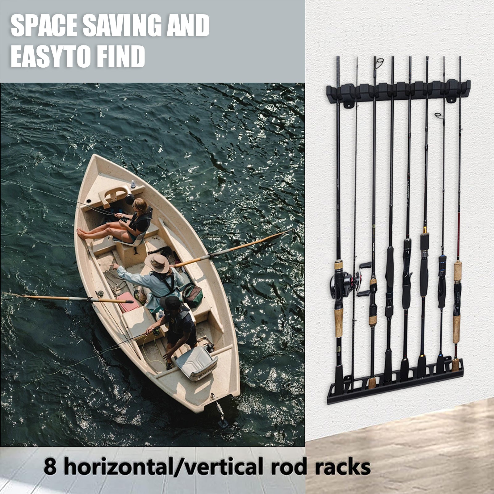 fishing rod holders for jon boat eYotto 8 Fishing Rod Holder Vertical Fishing Rod Rack Wall Mount for B