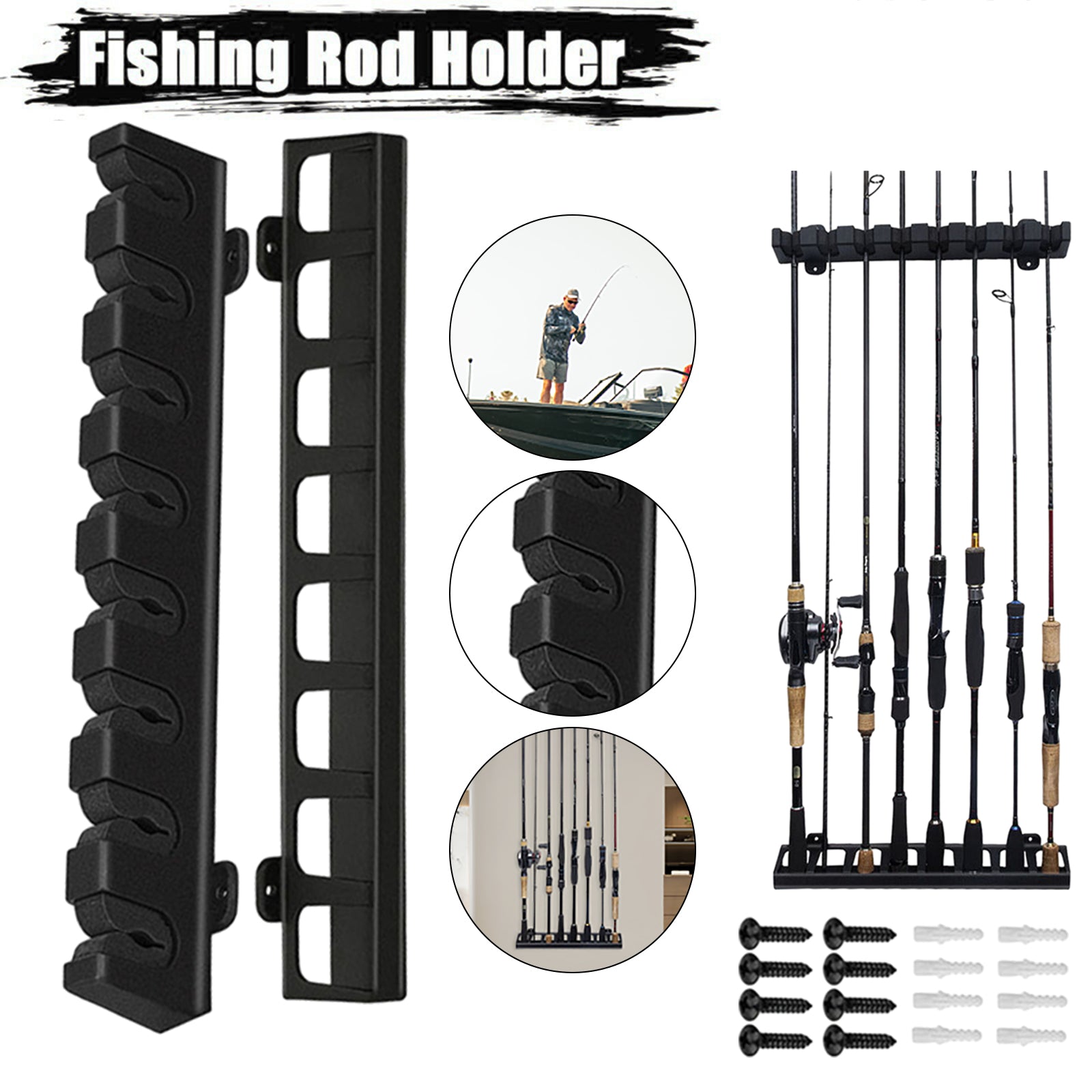 eYotto 8 Fishing Rod Holder Vertical Fishing Rod Rack Wall Mount for B