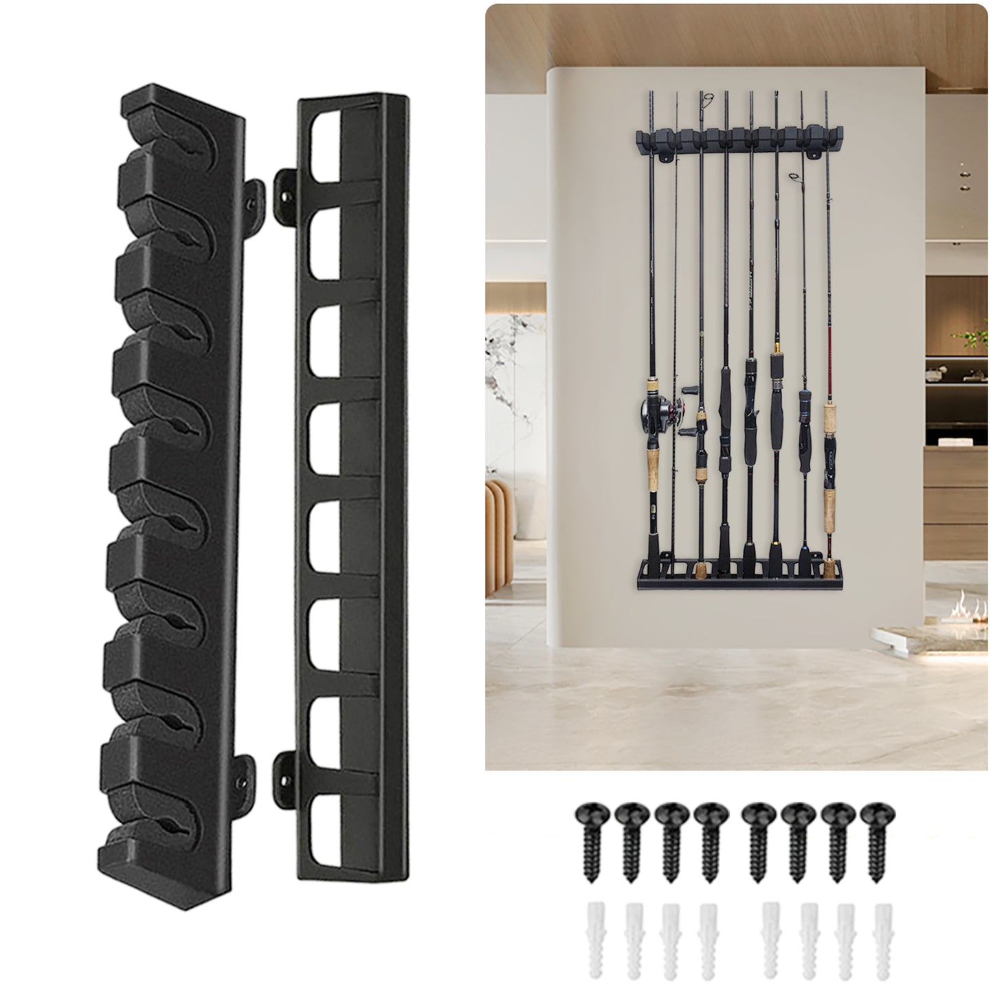 eYotto 8 Fishing Rod Holder Vertical Fishing Rod Rack Wall Mount for Boat Storage