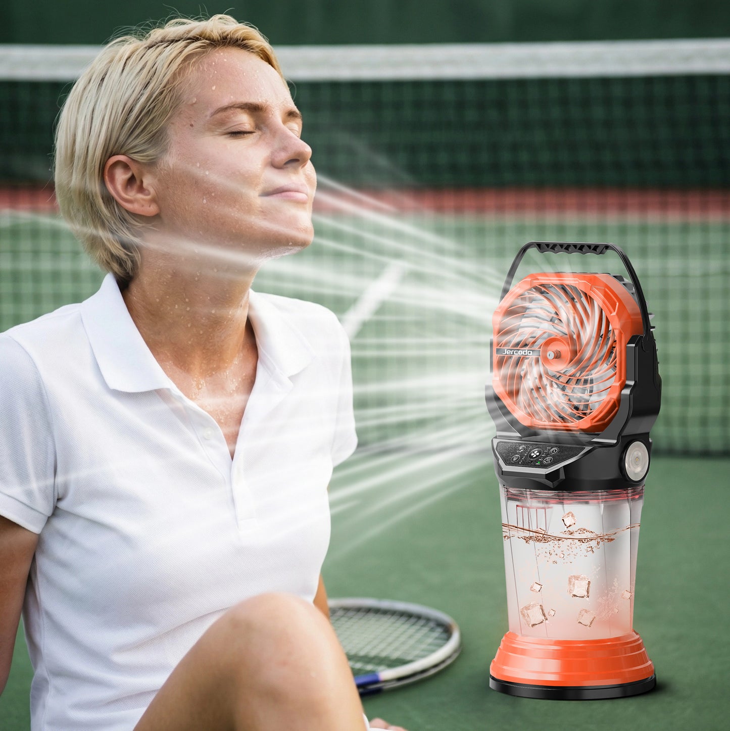 eYotto Outdoor Misting Fan Light with 2L Water Tank, Portable Misting Fan with Remote, Rechargeable Mist Fan Cooler with RGB Light Flashlight for Outdoor/Indoor Party Camping Hiking Picnic BBQ