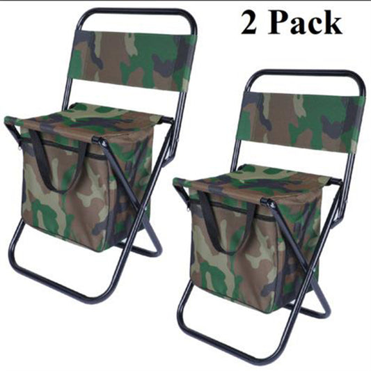 eYotto 2 Pack Foldable Outdoor Chair with Storage Bag, Portable Camping Chair with Large Capacity Insulation Bag Lightweight Backrest for Camping Fishing (Camouflage)