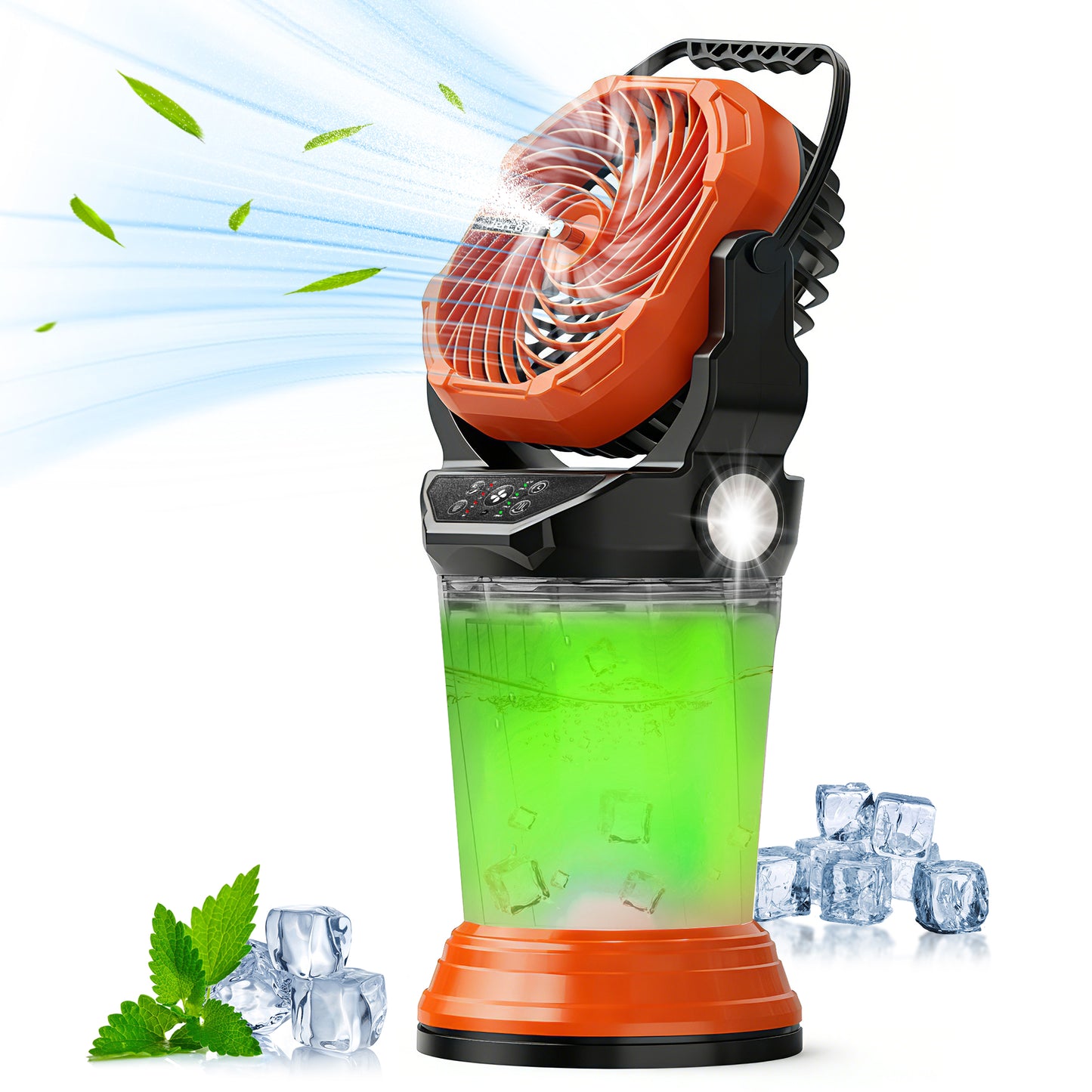 eYotto Outdoor Misting Fan Light with 2L Water Tank, Portable Misting Fan with Remote, Rechargeable Mist Fan Cooler with RGB Light Flashlight for Outdoor/Indoor Party Camping Hiking Picnic BBQ