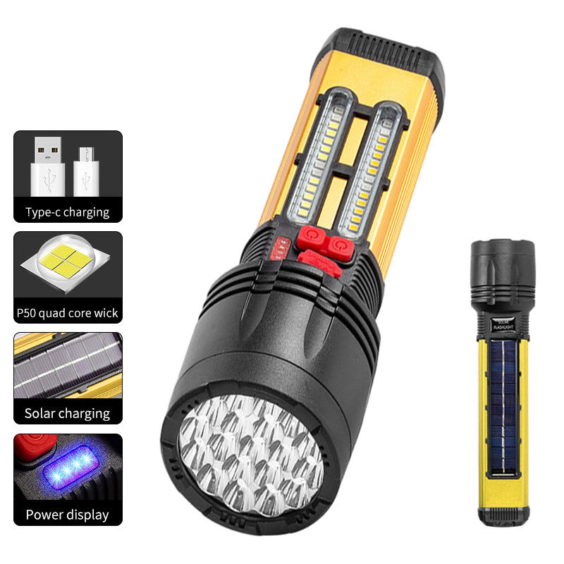 Eyotto Solar Flashlight 1100LM Super Strong Brightness Flashlight Outdoor Emergency Hand Held Torch, Solar Spotlight 7 Modes for Climbing Search Outdoor Camping Hiking