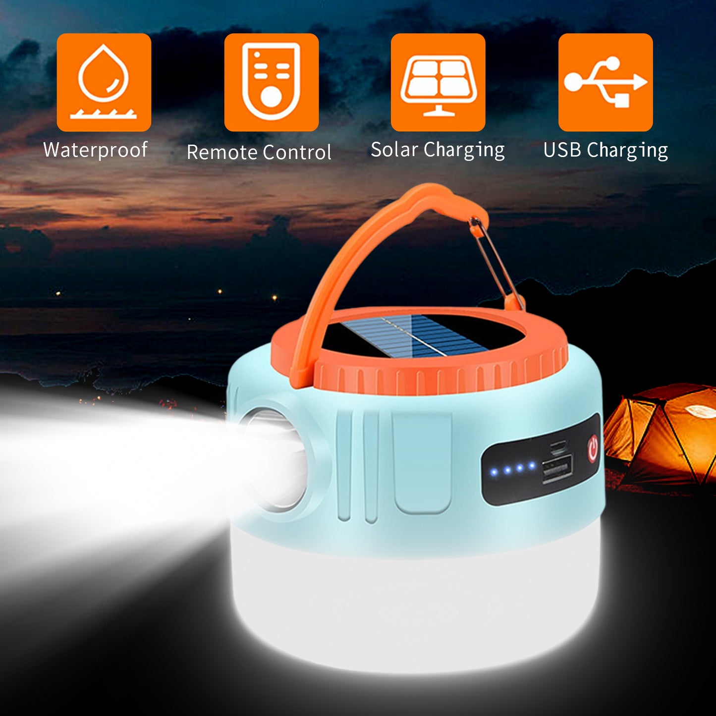 solar tent lights eYotto Solar LED Camping Light, Hiking LED Light with Flashlight, USB