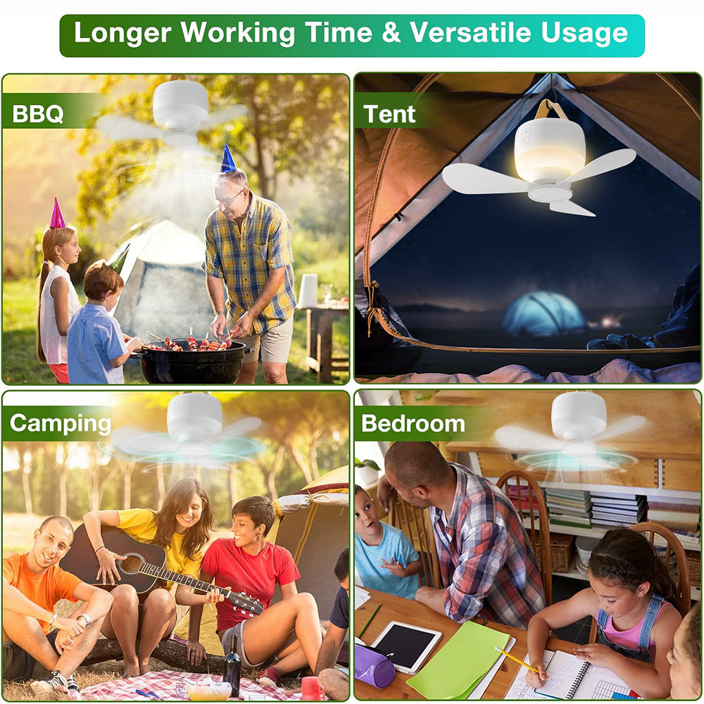 Eyotto Camping Fan Light with Hook, 3600mAh Rechargeable 3 Blades Camping Fan Lantern, Portable Fan with 3 Modes Outdoor Camping Light for Tent Camping Hiking Picnic Hiking Fishing