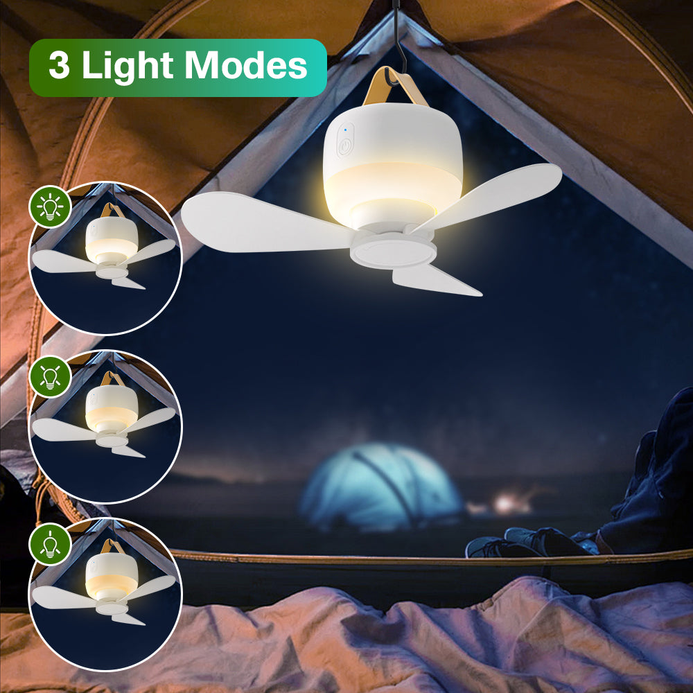 Eyotto Camping Fan Light with Hook, 3600mAh Rechargeable 3 Blades Camping Fan Lantern, Portable Fan with 3 Modes Outdoor Camping Light for Tent Camping Hiking Picnic Hiking Fishing