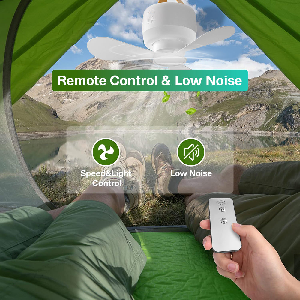 Eyotto Camping Fan Light with Hook, 3600mAh Rechargeable 3 Blades Camping Fan Lantern, Portable Fan with 3 Modes Outdoor Camping Light for Tent Camping Hiking Picnic Hiking Fishing