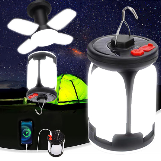 eYotto 3 in 1 Solar Camping Light with Hook, 2400mAh Rechargeable Camping Lantern, Foldable Camping Light for Outdoors Night Light Camping Tent Light