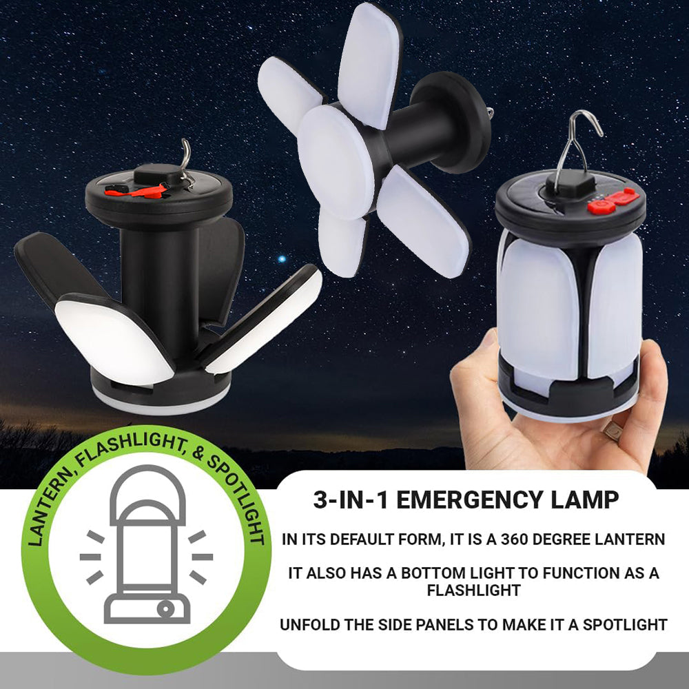 eYotto 3 in 1 Solar Camping Light with Hook, 2400mAh Rechargeable Camping Lantern, Foldable Camping Light for Outdoors Night Light Camping Tent Light