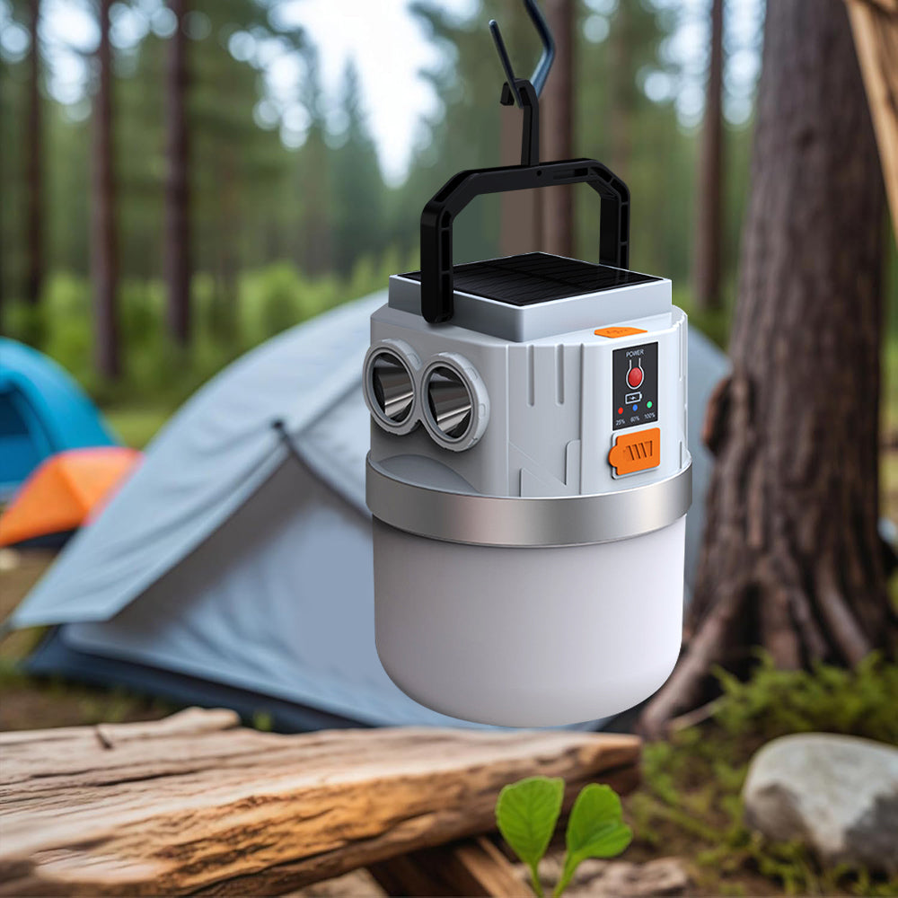 Eyotto Camping Solar Light with 2 Flashlights, 3000mAh Solar Camping Lantern with Hook, 4 Lighting Modes Outdoor Flashlight with Romote Control for Camping Hiking Picnic Tent Light