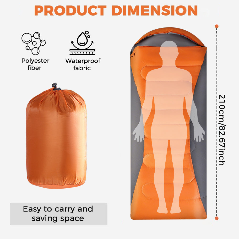 Eyotto 83" Sleeping Bag with Storage Bag, Camping Waterproof Sleeping Bag for Adult, Camping Gear Equipment for Travel Hiking Picnic Climbing, Orange