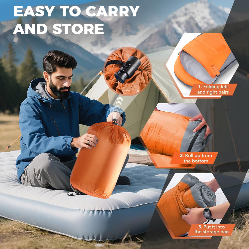 Eyotto 83" Sleeping Bag with Storage Bag, Camping Waterproof Sleeping Bag for Adult, Camping Gear Equipment for Travel Hiking Picnic Climbing, Orange