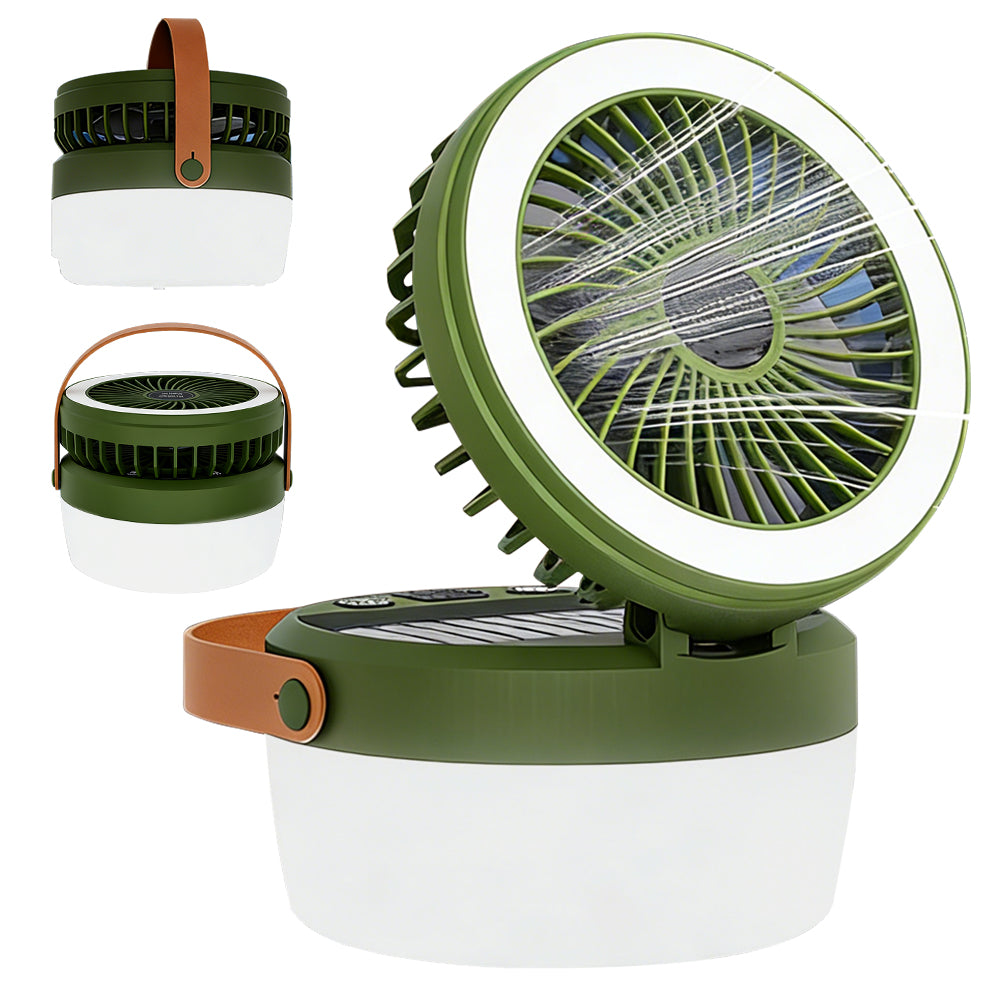 Eyotto Solar Camping Light with Fan, 3000mAh Rechargeable Solar Fan Light, Adjustable Solar Camping Lantern Fan with 3 Speeds for Outdoor Activities