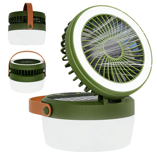 Eyotto Solar Camping Light with Fan, 3000mAh Rechargeable Solar Fan Light, Adjustable Solar Camping Lantern Fan with 3 Speeds for Outdoor Activities