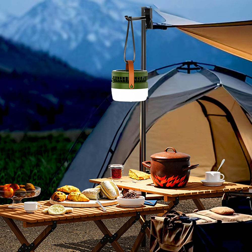 Eyotto Solar Camping Light with Fan, 3000mAh Rechargeable Solar Fan Light, Adjustable Solar Camping Lantern Fan with 3 Speeds for Outdoor Activities