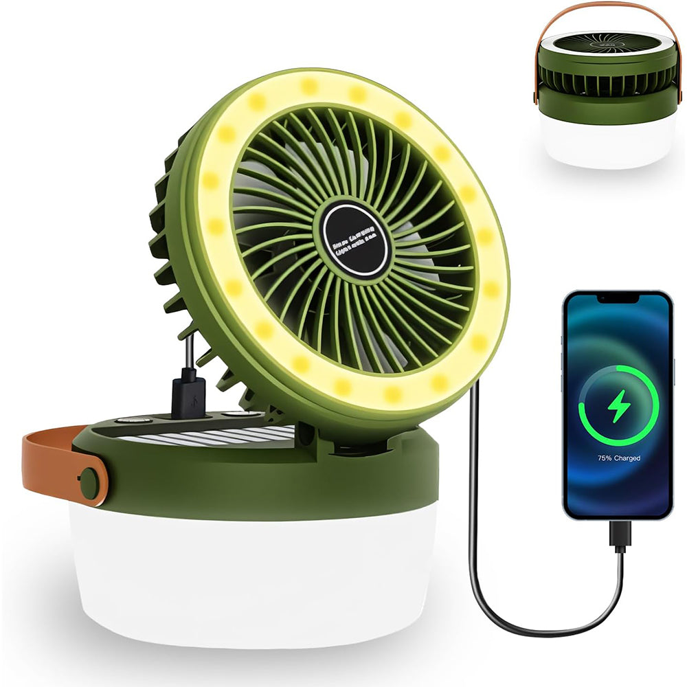 Eyotto Solar Camping Light with Fan, 3000mAh Rechargeable Solar Fan Light, Adjustable Solar Camping Lantern Fan with 3 Speeds for Outdoor Activities