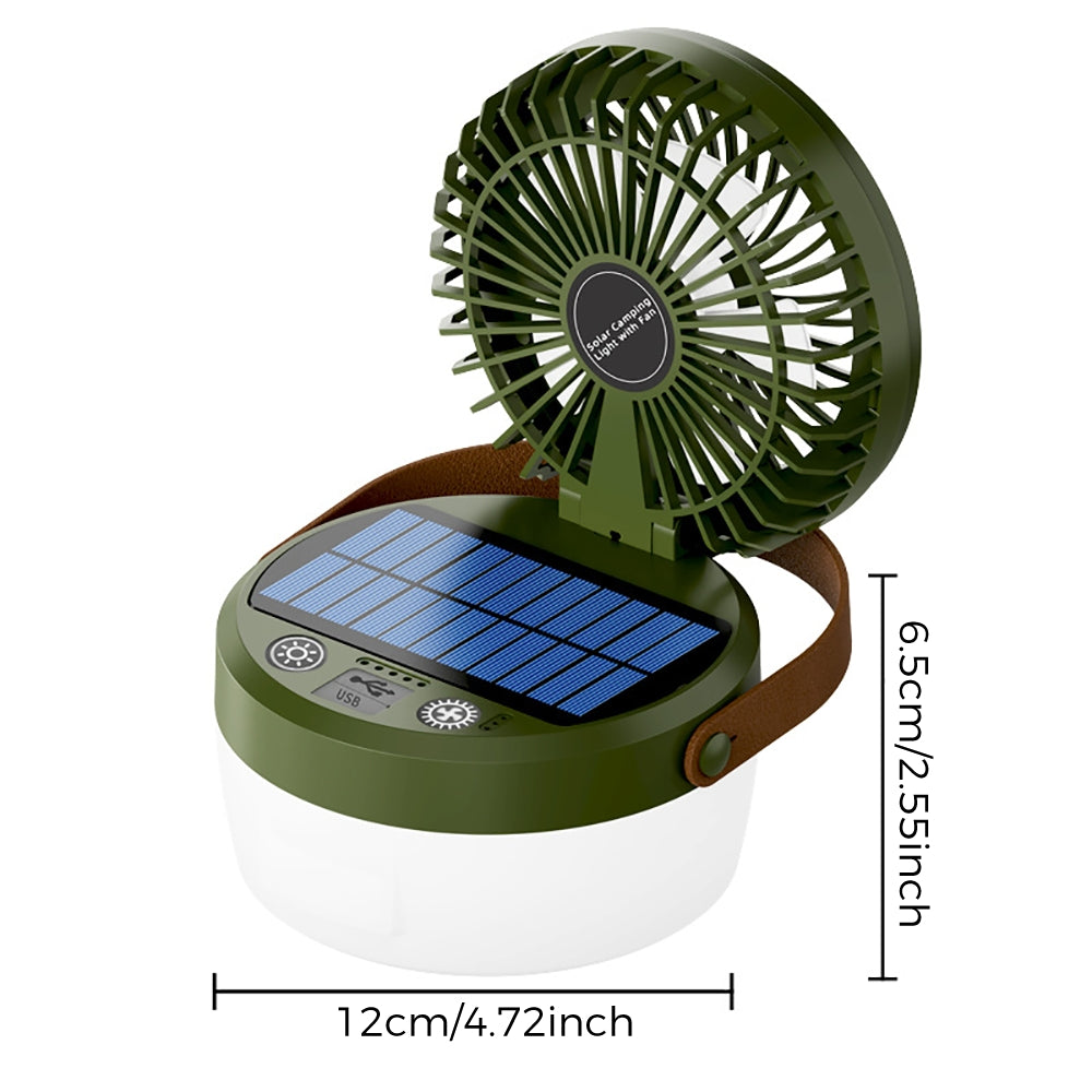 Eyotto Solar Camping Light with Fan, 3000mAh Rechargeable Solar Fan Light, Adjustable Solar Camping Lantern Fan with 3 Speeds for Outdoor Activities