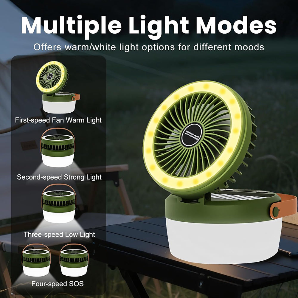 Eyotto Solar Camping Light with Fan, 3000mAh Rechargeable Solar Fan Light, Adjustable Solar Camping Lantern Fan with 3 Speeds for Outdoor Activities